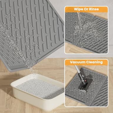 Pieviev Cat Litter Box Mat, 24"x 17" EVA Scratch Resistant Litter Trapping Mat, Easy Clean for Scatter Control, Soft on Kitty Paws, Waterproof & Urine Proof for Indoor Use, Gray - Image 3