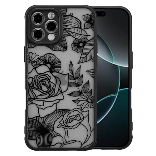 XIZYO for iPhone 16 Pro Max Case, Floral Rose Cute Phone Case for Women Girls Aesthetic Pattern Print Slim TPU Bumper Shockproof Protective Cover for iPhone 16 Pro Max 6.9 Inch, Black - Image 1