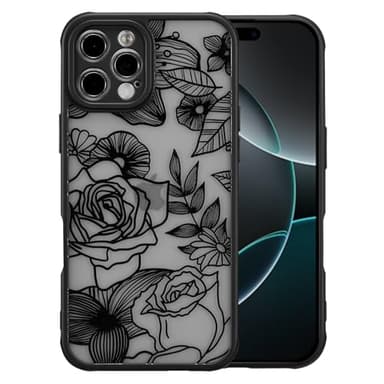 XIZYO for iPhone 16 Pro Max Case, Floral Rose Cute Phone Case for Women Girls Aesthetic Pattern Print Slim TPU Bumper Shockproof Protective Cover for iPhone 16 Pro Max 6.9 Inch, Black - Image 1