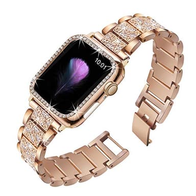 Mesime Compatible for Apple Watch Band with Screen Protector Case, Jewelry Replacement Bands 46mm 45mm 44mm 42mm 41mm 40 mm 38mm 2 Pack Protective Cover for iWatch Series 11/10/9/8/7/6/5/4/3/2/1/SE Women - Image 6
