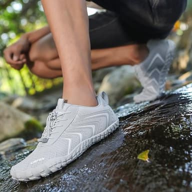 UBFEN Water Shoes Aqua Swim Shoes Mens Womens Beach Sports Quick Dry Barefoot for Boating Fishing Diving Surfing Z1 Light Gray Color Size US 7 Women 6 Men - Image 6