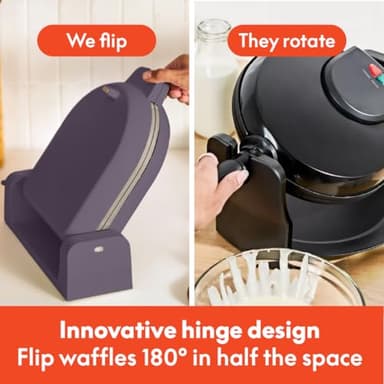 bella Flip-n-Store Waffle Maker, EverGood™ Ceramic Nonstick Coating, Fits-anywhere™ Kitchenware, Power Indicator Light & Touch Handle, 7” Wide & 1" Deep Plates, 1000 Watt, Plum - Image 3