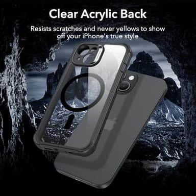 ESR for iPhone 15 Case, Compatible with MagSafe, Full-Body Military-Grade Drop Proof Case with Built-in 9H+ Tempered Glass Screen Protector, Armor Series, Clear Black - Image 8