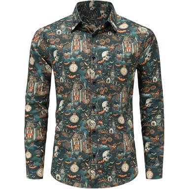 Funny Halloween Shirts for Men Novelty Long Sleeve Button-Down Skull Shirts with Unique 3D Print Design for Festivals 4-M - Image 2