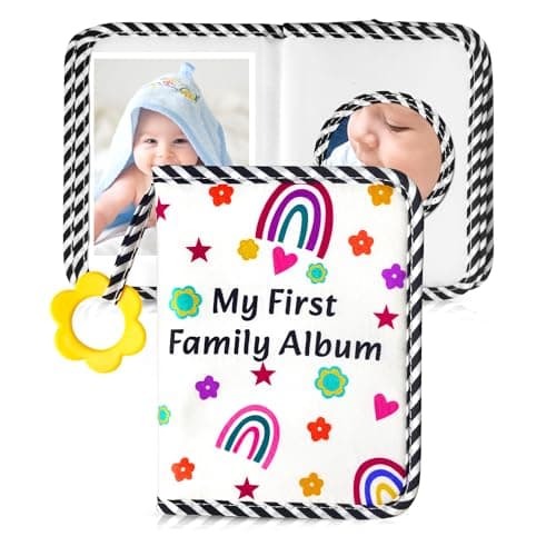 BOHEMIABY Baby Photo Album, My First Family Photo Album for Baby Holds 17 4 x 6" Pictures, Rainbow Toddler Photo Album with Safety Mirror, Soft Baby Books - Image 1