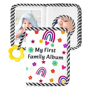 BOHEMIABY Baby Photo Album, My First Family Photo Album for Baby Holds 17 4 x 6" Pictures, Rainbow Toddler Photo Album with Safety Mirror, Soft Baby Books - Image 1