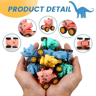 18Pcs Dinosaur Pull Back Cars Set for Kids Toddlers, Bulk Mini Racing Vehicles Toys Party Favors, Pinata Fillers, Goodie Bag Stuffers, Classroom Prizes for Boys Girls - Image 3
