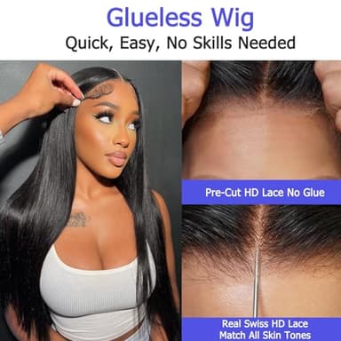 Tscom 30 Inch 5x5 HD Lace Closure Wigs Human Hair 220 Density Wear and Go Glueless Wigs Human Hair Pre Plucked Pre Cut with Baby Hair Bleached Knots 12A Ready to Wear Straight Wigs for Beginners - Image 3