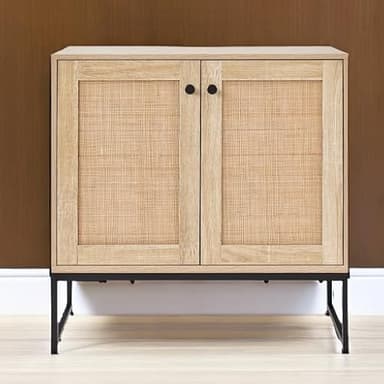 Best Choice Products 2-Door Rattan Storage Cabinet, Accent Furniture, Multifunctional Cupboard for Living Room, Hallway, Kitchen, Sideboard, Buffet Table w/Non-Scratch Foot Pads - Natural - Image 5