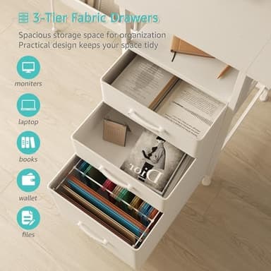 Lufeiya White Computer Desk with File Drawers Cabinet, 55 Inch Home Office Desk with Monitor Stand Shelves, Writing Study Gaming Desks with Led Lights and Power Outlets for Bedroom, White - Image 6