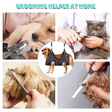 Pet Grooming Hammock Harness with Nail Clippers/Trimmer, Nail File, Comb, Cute Printed Breathable Cats & Dogs Hammock Sling for Grooming (XL, Black) - Image 7