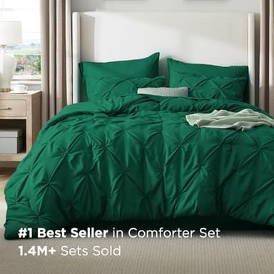 Bedsure Twin Comforter Set Dark Green - Bed in a Bag Twin Size 5 Pieces, GentleSoft™ Pintuck Bed Set Gift for Family, Pinch Pleat Dark Green Comforter with Sheets, Pillowcase & Sham - Image 4