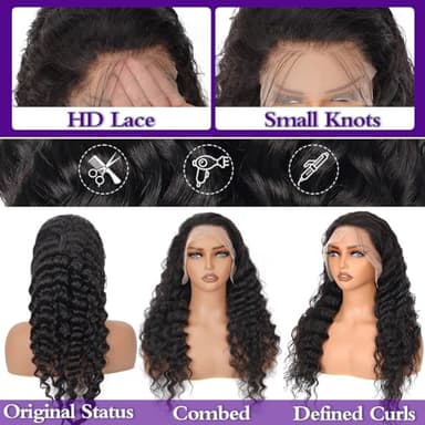 LRV 26 Inch Deep Wave Lace Front Wigs Human Hair, 13x4 HD Curly Lace Front Human Hair Wet Wavy Waterwave Glueless Frontal Deep Wave Wig for Women, Pre Plucked, 180 Density, Average Cap, Tangle Free - Image 4