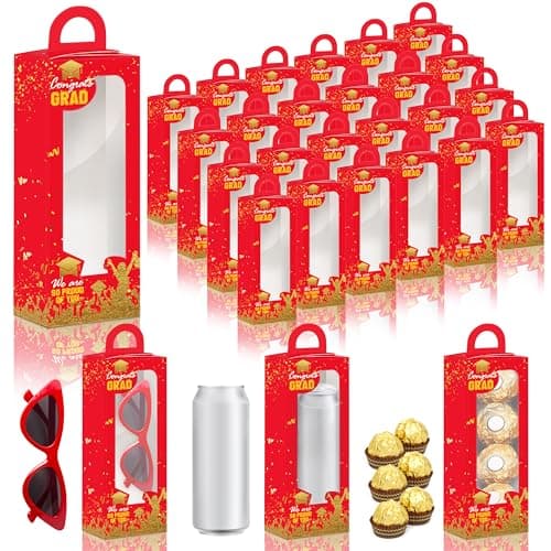 JOPHMO 24pcs Graduation Party Favor Gift Boxes, Graduation Cap Candy Treat Box Goodie Bag Graduation Centerpieces for Tables Congrats Grad Prom Gift Boxes for Graduation Decorations Party Favor(Red) - Image 1