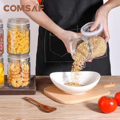 ComSaf Airtight Glass Canister with Lid Set of 6, 25oz Food Storage Jar, Mason Jars, Storage Container with Seal Wire Clamp Fastening for Kitchen Fermenting Preserving Canning Pasta Flour Cereal - Image 6