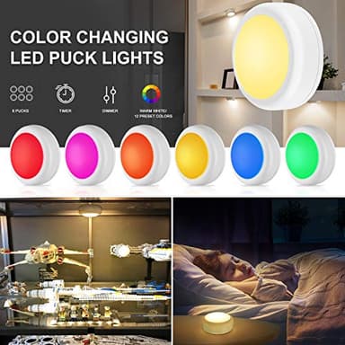 Alivation Led Under Cabinet Lighting Battery Operated Light, 6 Puck Lights with Remote Control, 13 Color Changing Stick on, Touch Push Tap Lights for Kitchen, Closet, Bookshelf, Stair, Display - Image 7