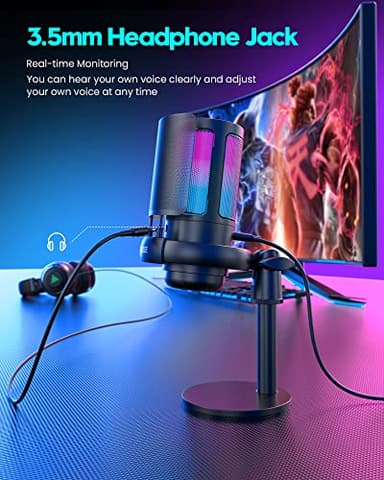 COCONISE Gaming Microphone, USB PC Mic for Podcasts Videos, Streaming, Condenser Mic with Quick Mute, Tripod Stand, Pop Filter, RGB Indicator, Shock Mount, Rotate gain button, Compatible with PS4/5/PC - Image 5