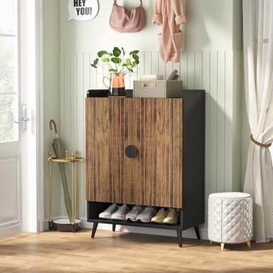 Tribesigns Shoe Cabinet with Doors, 7-Tier Shoe Storage Cabinet with Adjustable Shelves, Wooden Shoes Rack Shoe Storage Organizer for Entryway, Hallway, Closet, Living Room, Rustic Brown - Image 4