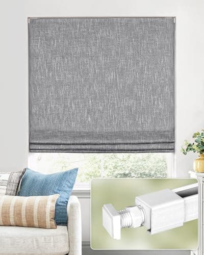 No Tools No Drill Cordless Roman Shades for Indoor Windows 100% Blackout, for Window Size 42" W × 64" H Charcoal - Image 1