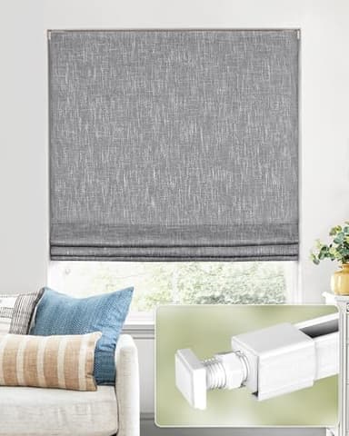 No Tools No Drill Cordless Roman Shades for Indoor Windows 100% Blackout, for Window Size 42" W × 64" H Charcoal - Image 1