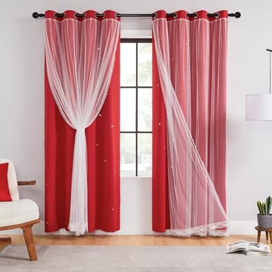 XiDi Blackout Curtains for Bedroom Windows - Unicorn Pattern for Girls & Kids Room, Living Room - 63x52 Inches, 2 Panel, Red - Image 1