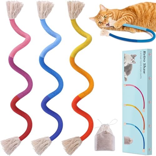 Retro Shaw Cat Toys Chew Rope, 3Pcs Catnip Kitten Toys for Indoor Cats Kitty, Safe Kitten Teething Chew Toy Cat Nip Kicker String for All Breeds 23.6 Inches - Image 1