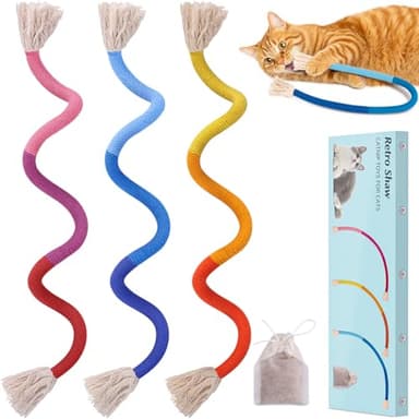 Retro Shaw Cat Toys Chew Rope, 3Pcs Catnip Kitten Toys for Indoor Cats Kitty, Safe Kitten Teething Chew Toy Cat Nip Kicker String for All Breeds 23.6 Inches - Image 1