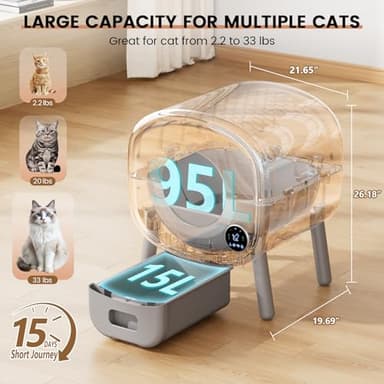 TAYACICY Self Cleaning Litter Box,Large Capacity Automatic Cat Litter Box Self Cleaning for Multiple Cats with App Control and Safety Protection,2 Roll Litter Bags,White - Image 3