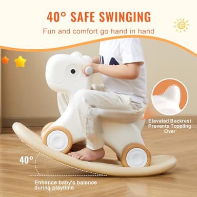 VEVOR 3 in 1 Baby Rocking Horse for Toddlers 1-3 Years,Rocking Horse with Detachable Balance Board and 4 Smooth Wheels, Support up to HDPE Material 80 lbs Kids Ride on Toy, 40° Swinging, White - Image 6