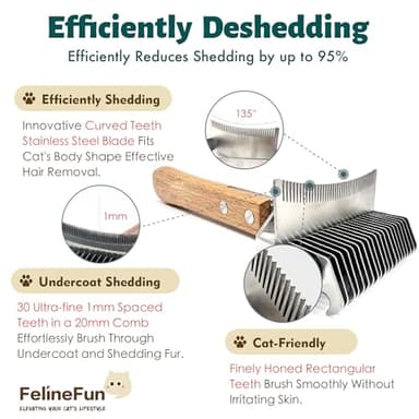 FelineFun Cat Brush for Dematting & Deshedding, 2 in 1 Undercoat Rake, Efficiently Remove Loose Hair & Matted Fur, Professional Shedding Comb for Indoor Cats & Long Haired Cats - Image 5