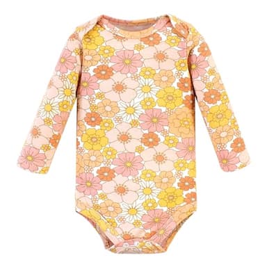 Hudson Baby Unisex Baby Cotton Long-Sleeve Bodysuits, Peace Love Flowers, Newborn - Image 4