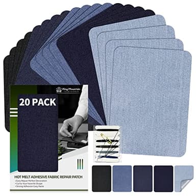 KING MOUNTAIN Iron-on Repair Patch 20 Pcs Pack,Denim Patches for Jeans Kit 3" by 4-1/4", 100% Cotton Denim Iron-on Repair Patch,Jeans and Clothing Repair and Decoration Kit (Five Color) - Image 1