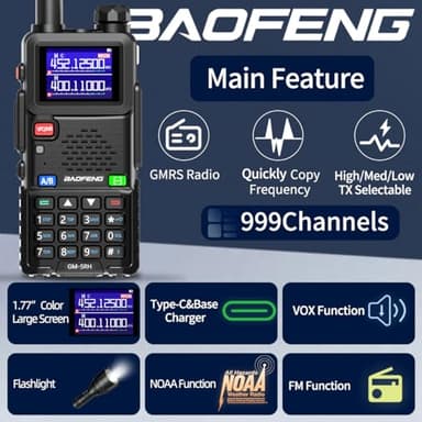 BAOFENG Radio GMRS Radio Handheld Long Range Rechargeable GMRS Repeater Two Way Radio with NOAA Weather Receiving,999 Channels,2500mAh Battery,USB-C Charger for Hunting Survival Gear,2Pack - Image 2