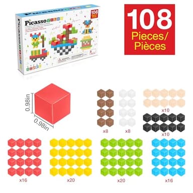 PicassoTiles 108pcs 1” Magnetic Puzzle Cubes Magnet Toys Preschool Construction Building Block Set Sensory Toy Early Education STEM Learning Come with Ideabook for Children Age 3+ Boy Girl PMC108 - Image 4