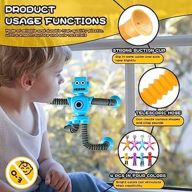 Christmas Stocking Stuffers Gift Robot Sensory Travel Toys 4Pcs for Toddlers Kid Boy Year Old Ages 3 4 5 6 7 8 9, Airplane Autism Pop Tube Suction Fidget Toys Autistic Easter Basket Valentine or Kids - Image 3