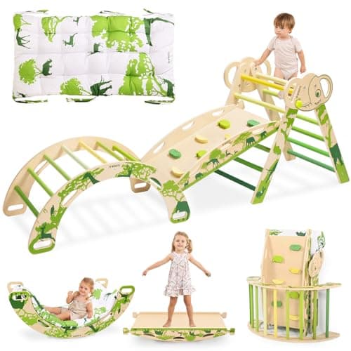 Wingyz 8-in-1 Pikler Triangle Set with Cushion-Wooden Baby Climbing Toys with Arch, Ramp & Ladder | Montessori Toddler Climber Indoor Jungle Gym for 1-3 Year Olds (Green) - Image 1