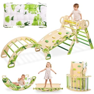 Wingyz 8-in-1 Pikler Triangle Set with Cushion-Wooden Baby Climbing Toys with Arch, Ramp & Ladder | Montessori Toddler Climber Indoor Jungle Gym for 1-3 Year Olds (Green) - Image 1