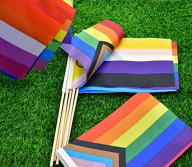 XCFH Pride Rainbow Small Stick Flag All Mini Hand Held LGBTQ Flags,20 Pack,5x8 Inch - Image 5