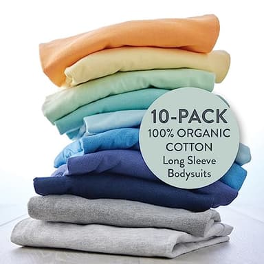 HonestBaby 10-Pack Long Sleeve Bodysuits One-piece 100% Organic Cotton for Infant Baby Boys, Girls, Unisex , Rainbow Blues, 24 Months - Image 2