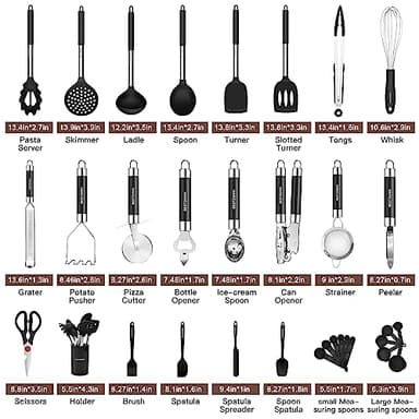 Kitchen Utensils Set-Silicone Cooking Utensils-32 pcs Non-Stick Silicone Cooking Kitchen Utensils Spatula Set with Holder-Best Kitchen Cookware with Stainless Steel Handle (Black) - Image 2