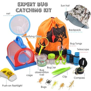 ESSENSON Outdoor Explorer Kit & Bug Catcher Kit with Binoculars, Compass, Magnifying Glass, Critter Case and Butterfly Net Great Toys Kids Gift for Boys & Girls Age 3-12 Year Old Camping Hiking - Image 2