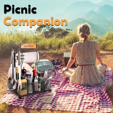NOLIES Stainless Steel Grill Caddy Organizer, Kitchen Organization, Outdoor Grill With Hanging Hooks and Handle, Condiment & BBQ utensils, Picnic, Grill Camping Accessories Paper Towel Cleaning Caddy - Image 3