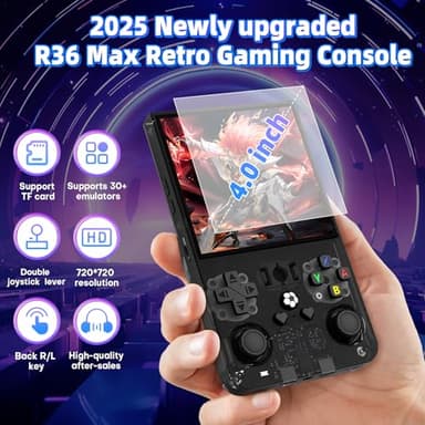 R36 Max Retro Handheld Game Console, Video Game Console with 64G Built-in 18000+ Games, 4000mAh Rechargeable, Support 30+ Simulators, Linux System, 4.0 Inch IPS Screen Portable Pocket Arcade, Black - Image 2