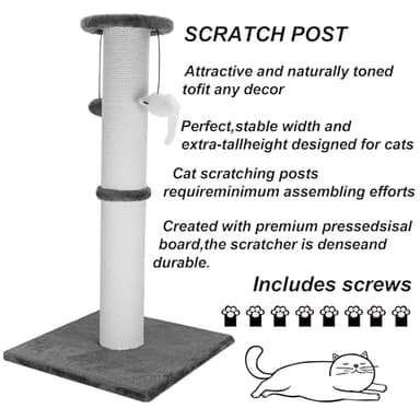 Ahomdoo Cat Scratching Post 34 Inches Heavy Duty and Thicker Cat Scratching Post Sisal Rope with Hanging Ball and Mice Scratching Post for Indoor Cats and Adult(Grey) - Image 8