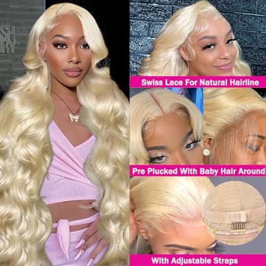 30 Inch 613 Lace Front Wig - Human Hair Body Wave Blonde Wig - 200% Density - Pre Plucked - Glueless With Baby Hair - Image 2