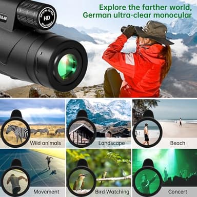 2025 Update - 80x100 Monocular Telescope High Powered for Smartphone High Definition Monoculars for Adults with Adapter/Tripod for Bird Watching Hiking Hunting Camping Traveling Outdoor (Black New) - Image 5