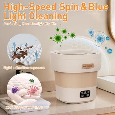 Portable Washing Machine, 12L Mini Washer&Foldable Washer with Spin Dryer Basket, 3 Cleaning Modes for Small Clothes,Travel Laundry for Apartments, Dorms RVs & Camping (Khaki) - Image 5