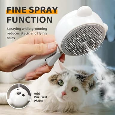 Cat Steam Brush, Self Cleaning Pet Spray Hair Removal Comb with Release Button, 3 In 1 Cat Brush for Indoor Cats for Shedding, Waterproof Pet Grooming Brushes for Long Short Haired Dogs Cats - Image 5