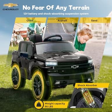 Silverado 12V Kids Boys and Girls Electric Ride on Truck Car Electric Vehicle with Parents Remote Control, 2 Speeds, 4 Wheels, LED Lights, Music - Image 5