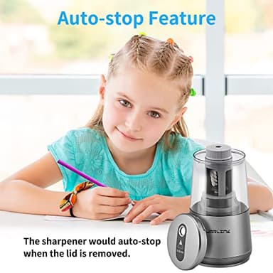 JARLINK Electric Pencil Sharpener, Heavy-Duty Helical Blade to Fast Sharpen, Auto Stop for No.2/Colored Pencils(6-8mm), AC Adapter/Battery Operated in School Classroom/Office/Home (Gray) - Image 9